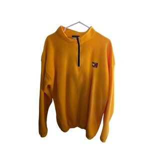 Vintage 90s Tommy Hilfiger Yellow Fleece Quarter Zip Pullover Sweatshirt Size XL